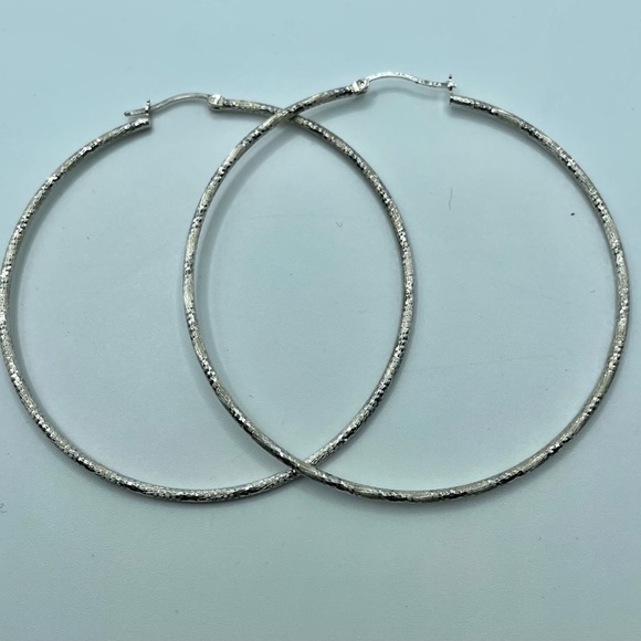 Sterling Silver 2.5" Large .925 Textured Hoops - Picture 9 of 10